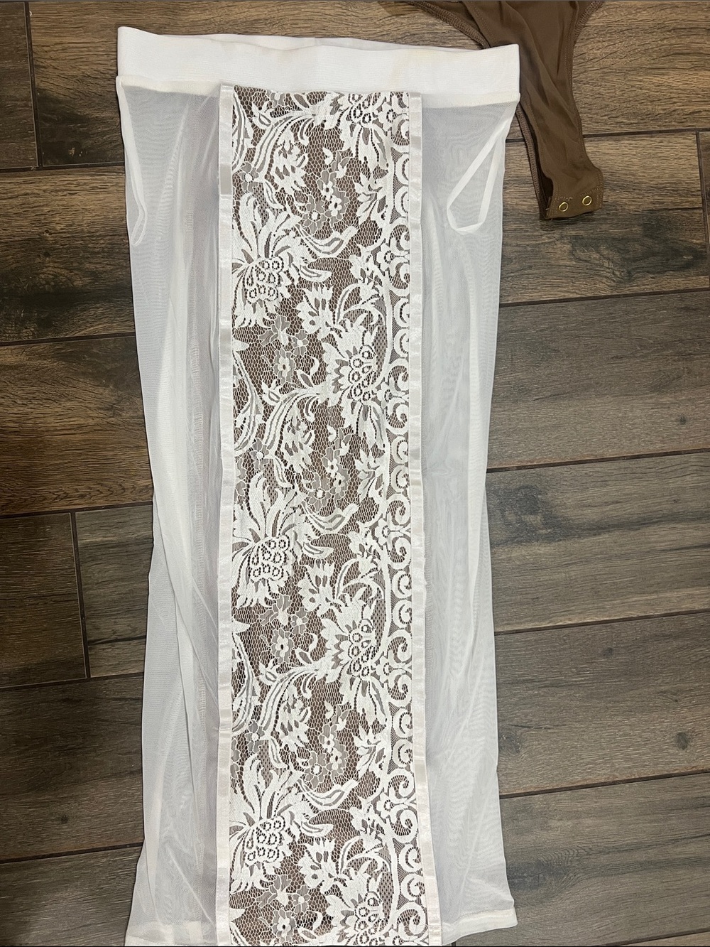 JLUXLABEL White Lace & Brown Mesh Two-Piece Bodysuit Set - Picture 2 of 9